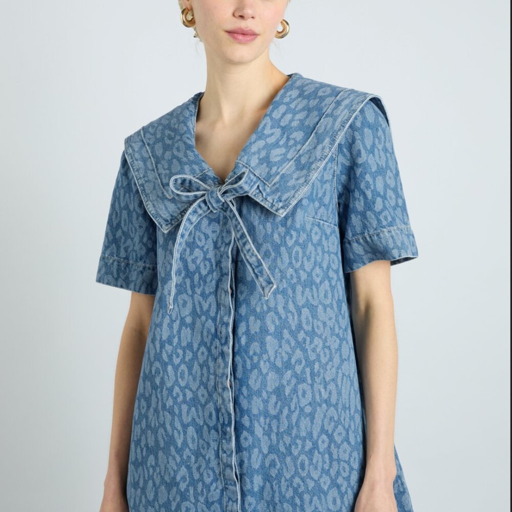 NWOT Damson Madder Goldie Denim Leopard Swing Dress US 12 UK 16